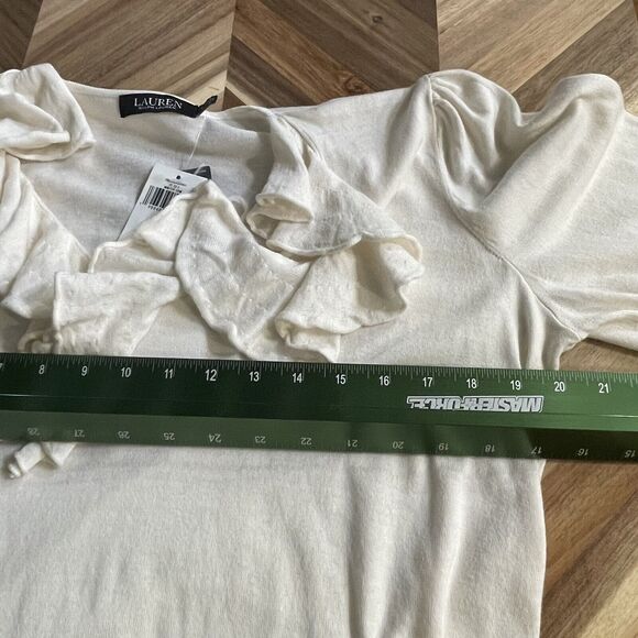 Lauren Ralph Lauren Sweater Ruffle Trim Jersey Winter Cream Modal Large New - Picture 7 of 9